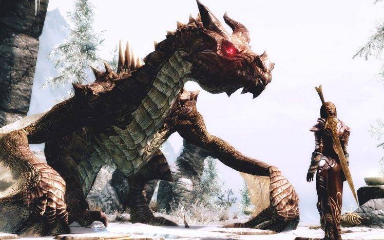 fantasy Art, Dragon, Warrior, The Elder Scrolls V: Skyrim HD Wallpaper Desktop Background