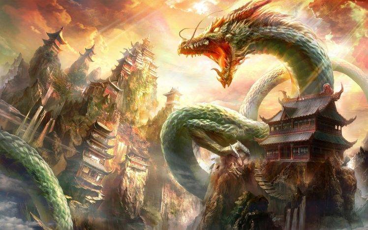 fantasy Art, Dragon, Chinese Architecture HD Wallpaper Desktop Background