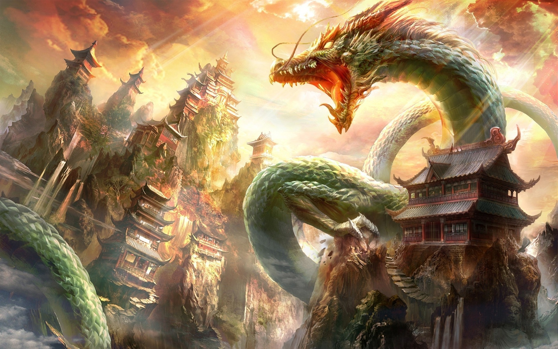 fantasy Art, Dragon, Chinese Architecture Wallpaper