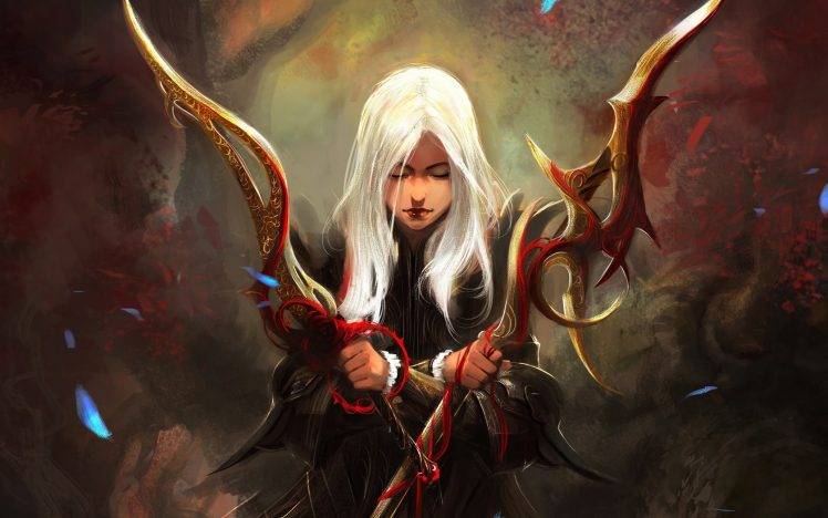warrior, Sword, Fantasy Art, Artwork, White Hair HD Wallpaper Desktop Background