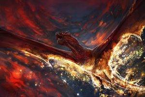 artwork, Fantasy Art, Digital Art, Dragon, Fire, Magic, Smaug, The Hobbit: The Desolation Of Smaug