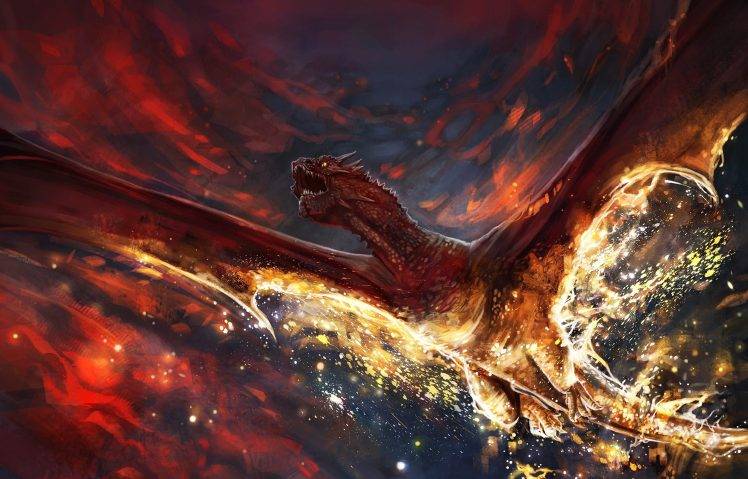 artwork, Fantasy Art, Digital Art, Dragon, Fire, Magic, Smaug, The Hobbit: The Desolation Of Smaug HD Wallpaper Desktop Background