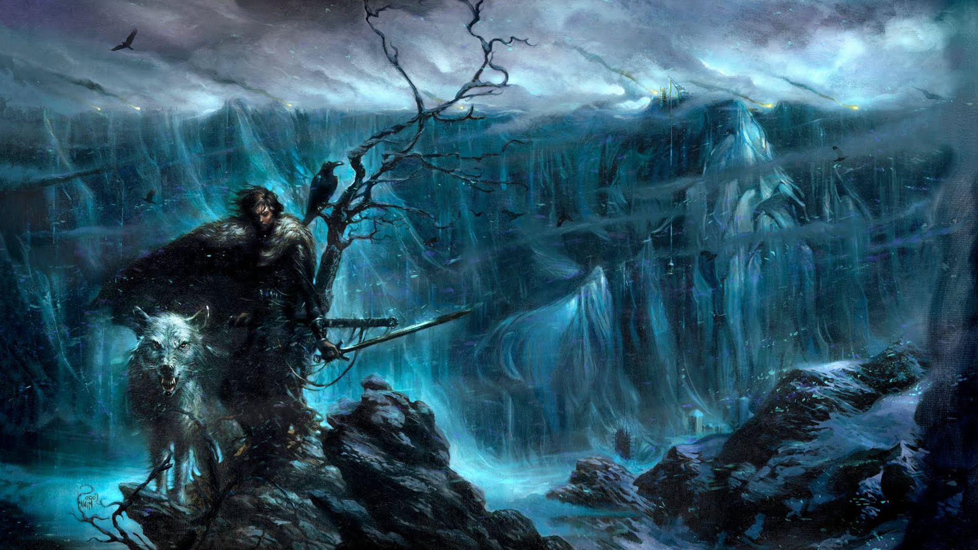 Game Of Thrones, Jon Snow, Direwolves, The Wall, Snow, Artwork, Nights Watch, Fantasy Art Wallpaper