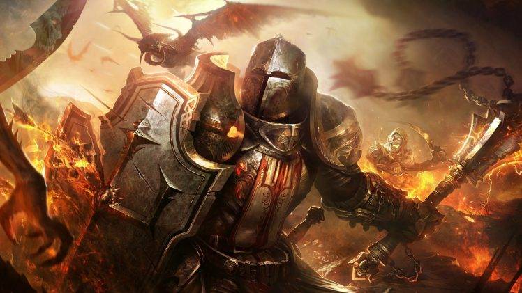knights, Fantasy Art, Dragon, Shields, Diablo 3: Reaper Of Souls, Crusaders HD Wallpaper Desktop Background