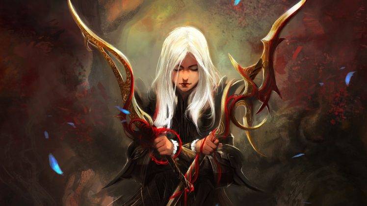 women, Warrior, Fantasy Art, Fantasy Weapons, Blonde, White Hair HD Wallpaper Desktop Background