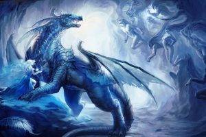 dragon, Ice, Women, Fantasy Art