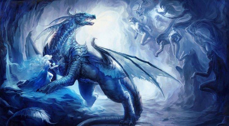dragon, Ice, Women, Fantasy Art HD Wallpaper Desktop Background