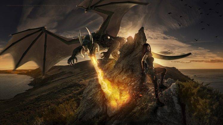 fantasy Art, Dragon, Fire HD Wallpaper Desktop Background