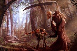 fantasy Art, Drawing, Trees, Forest, Old People, Grim Reaper, Skull, Wood, Death