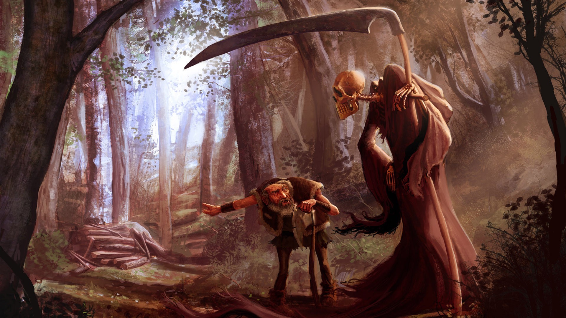 fantasy Art, Drawing, Trees, Forest, Old People, Grim Reaper, Skull