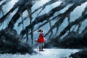 artwork, NanFe, Red Dress, Smoke, Fantasy Art