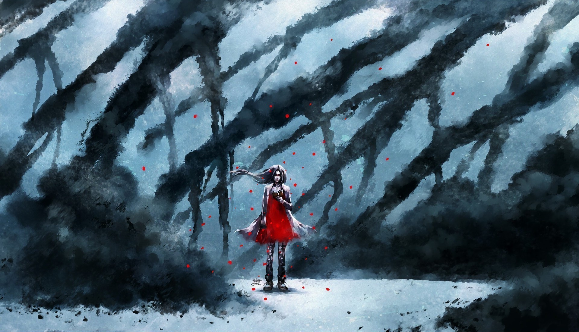artwork, NanFe, Red Dress, Smoke, Fantasy Art Wallpaper