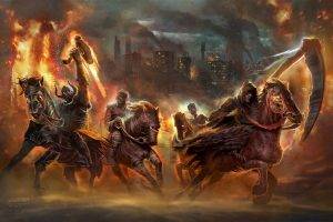 Four Horsemen Of The Apocalypse, Horse, Fantasy Art, Apocalyptic, Fire, Destruction, Scythe, War