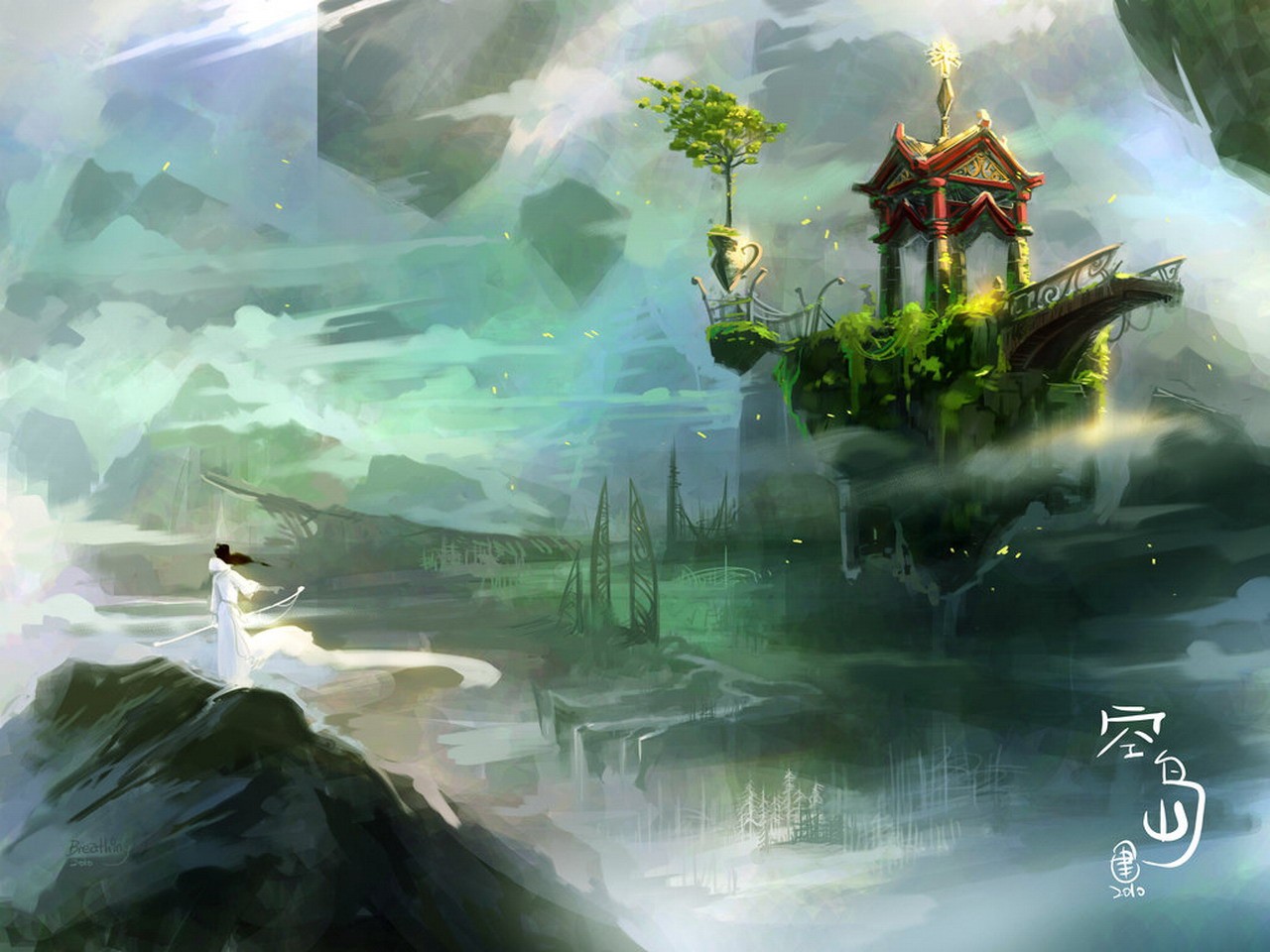 fantasy Art, Digital Art, Mist, Asian Architecture Wallpaper