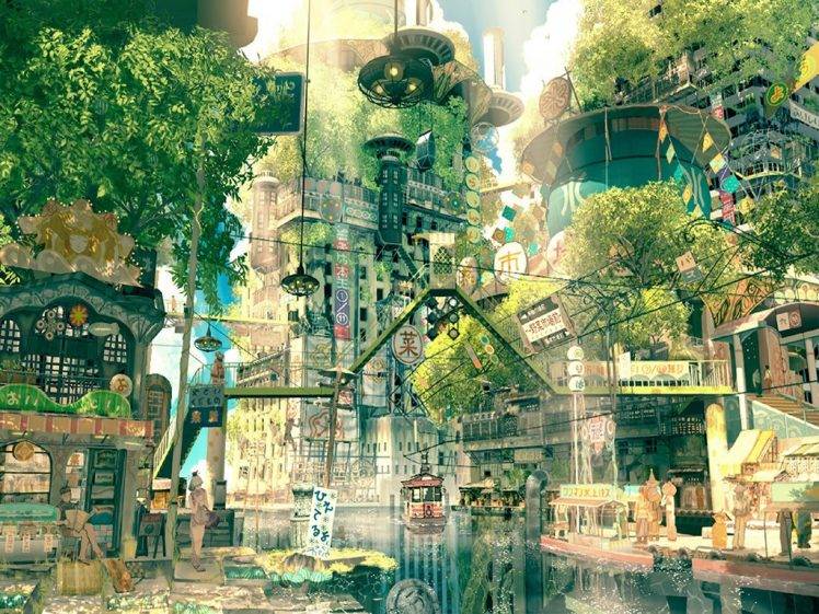 digital Art, Japan, Fantasy Art, City, Street, Trees, Imperial Boy HD Wallpaper Desktop Background