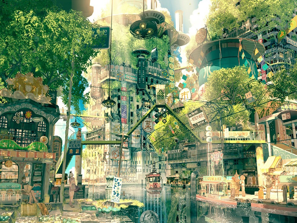 digital Art, Japan, Fantasy Art, City, Street, Trees, Imperial Boy Wallpaper