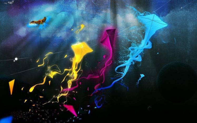 fantasy Art, Kites, Streaks, CMYK HD Wallpaper Desktop Background