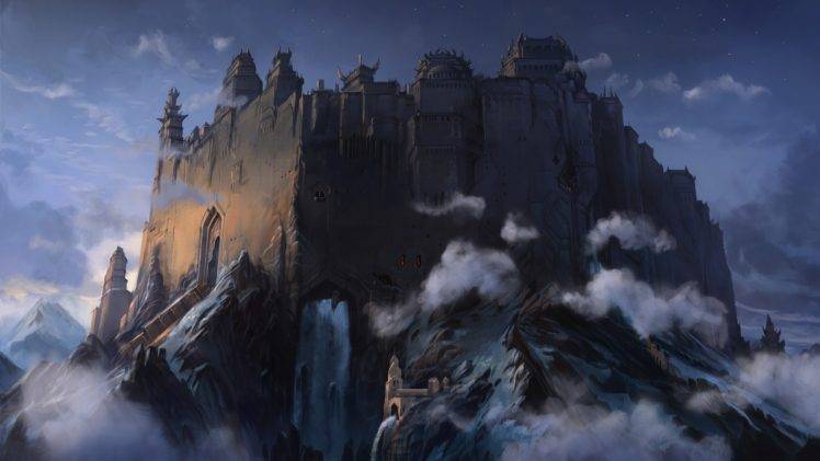 fantasy Art, Artwork, Clouds, Mountain, Forts, Castle HD Wallpaper Desktop Background