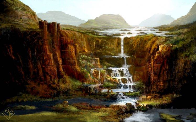 fantasy Art, Waterfall HD Wallpaper Desktop Background