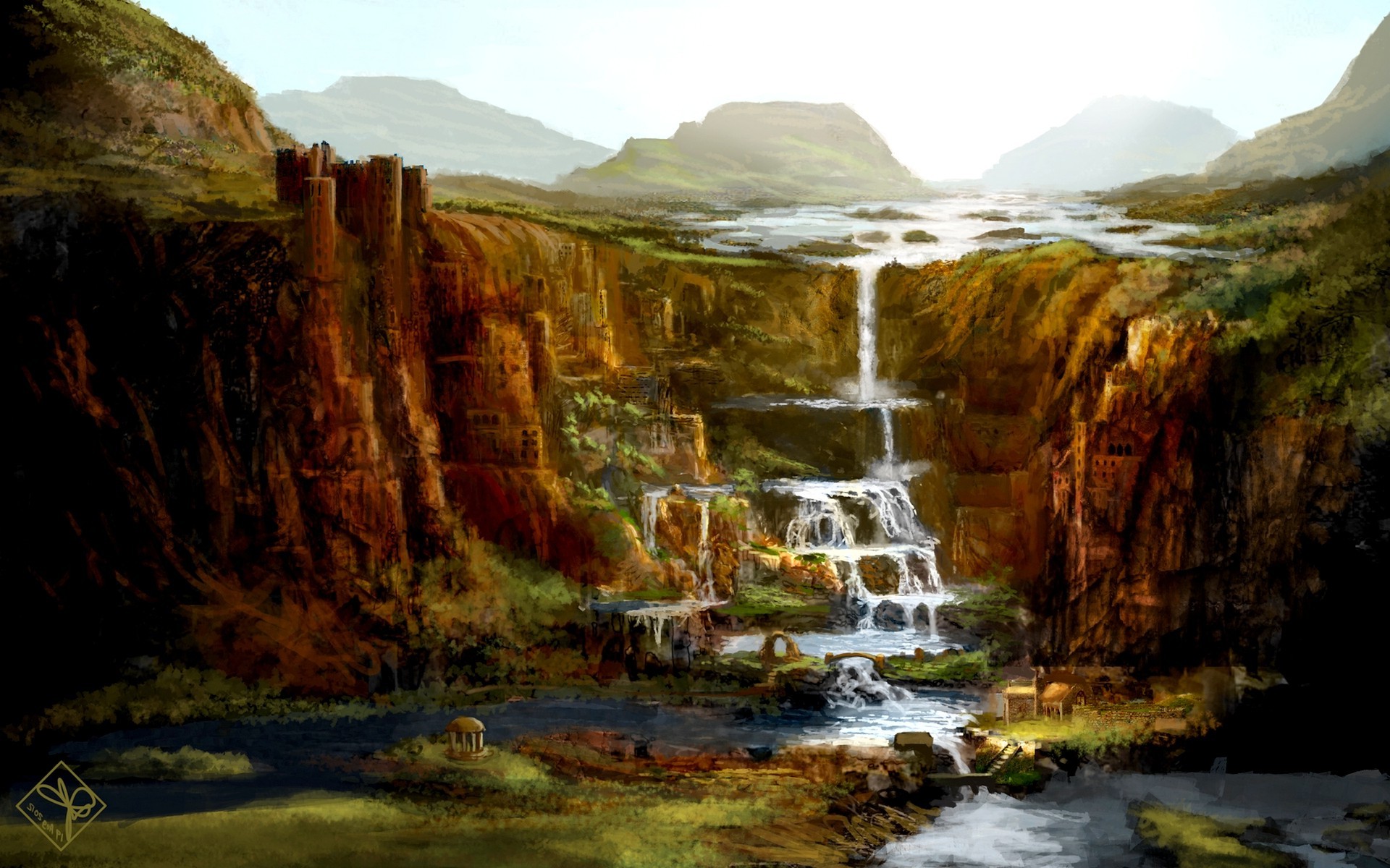 fantasy Art, Waterfall Wallpaper