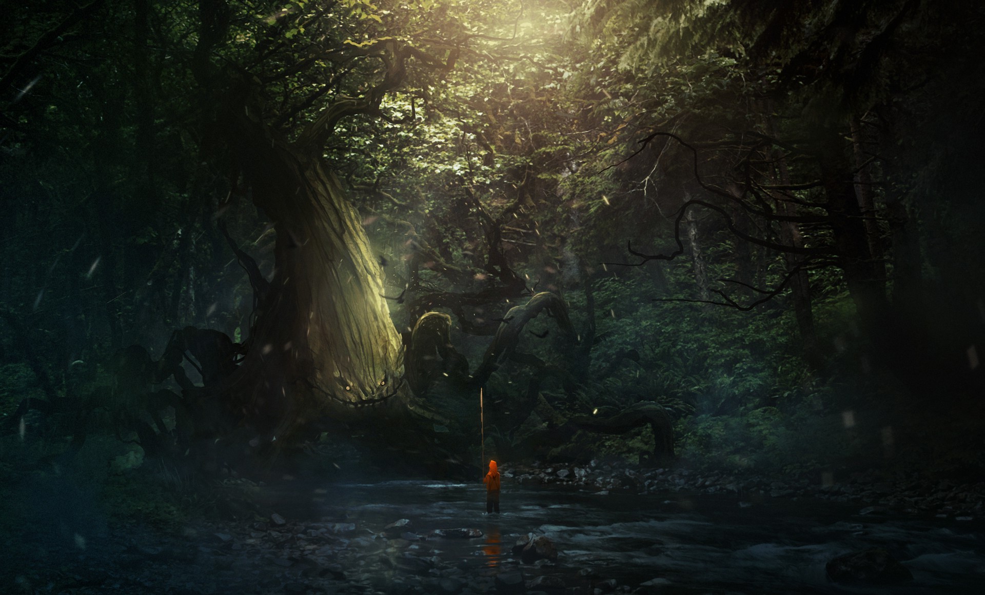 fantasy Art, Digital Art, Forest, River, Trees, Sun Rays Wallpaper