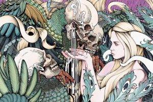 skull, Demoness, Plants, Fantasy Art