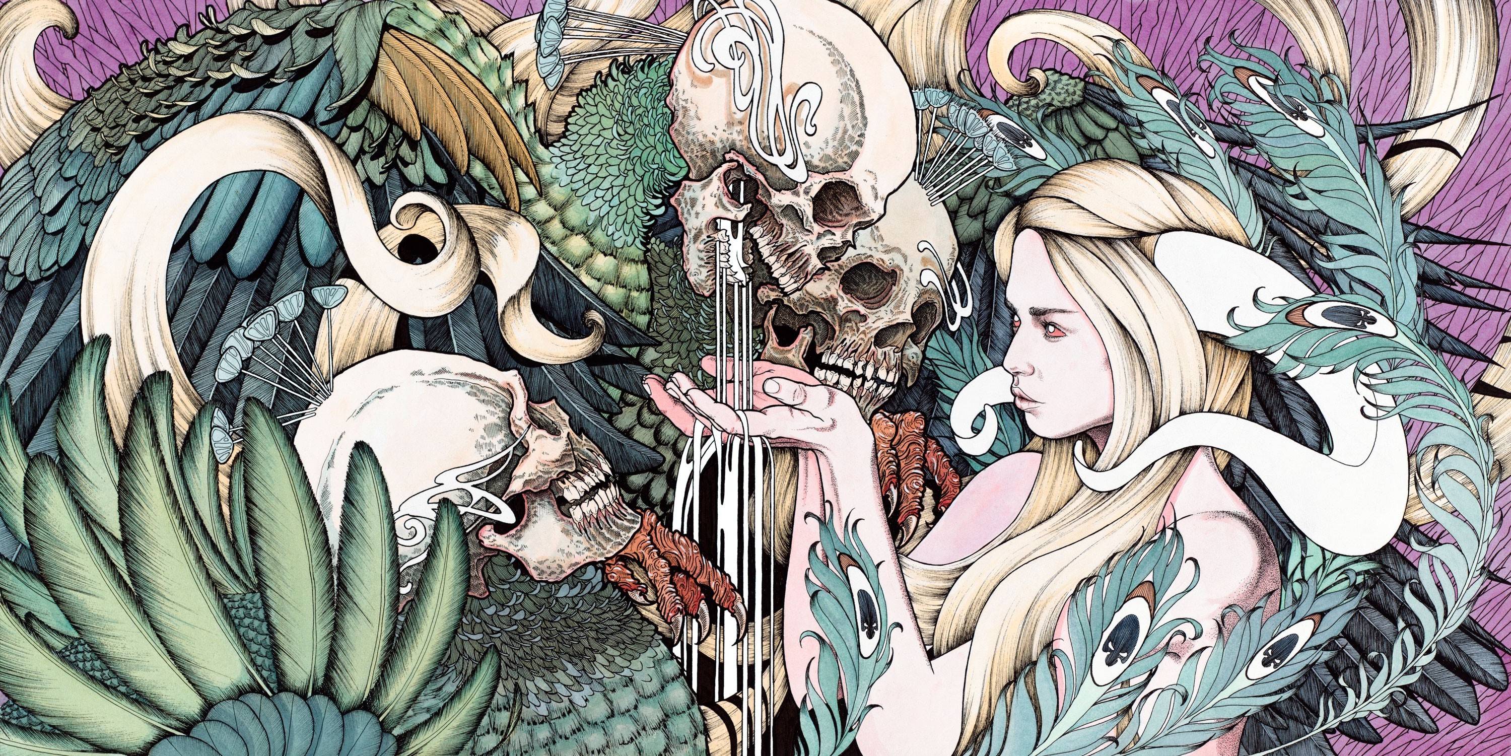 skull, Demoness, Plants, Fantasy Art Wallpaper