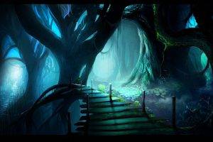 fantasy Art, Digital Art, Drawing, Nature, Trees, Bridge, Wood, Forest