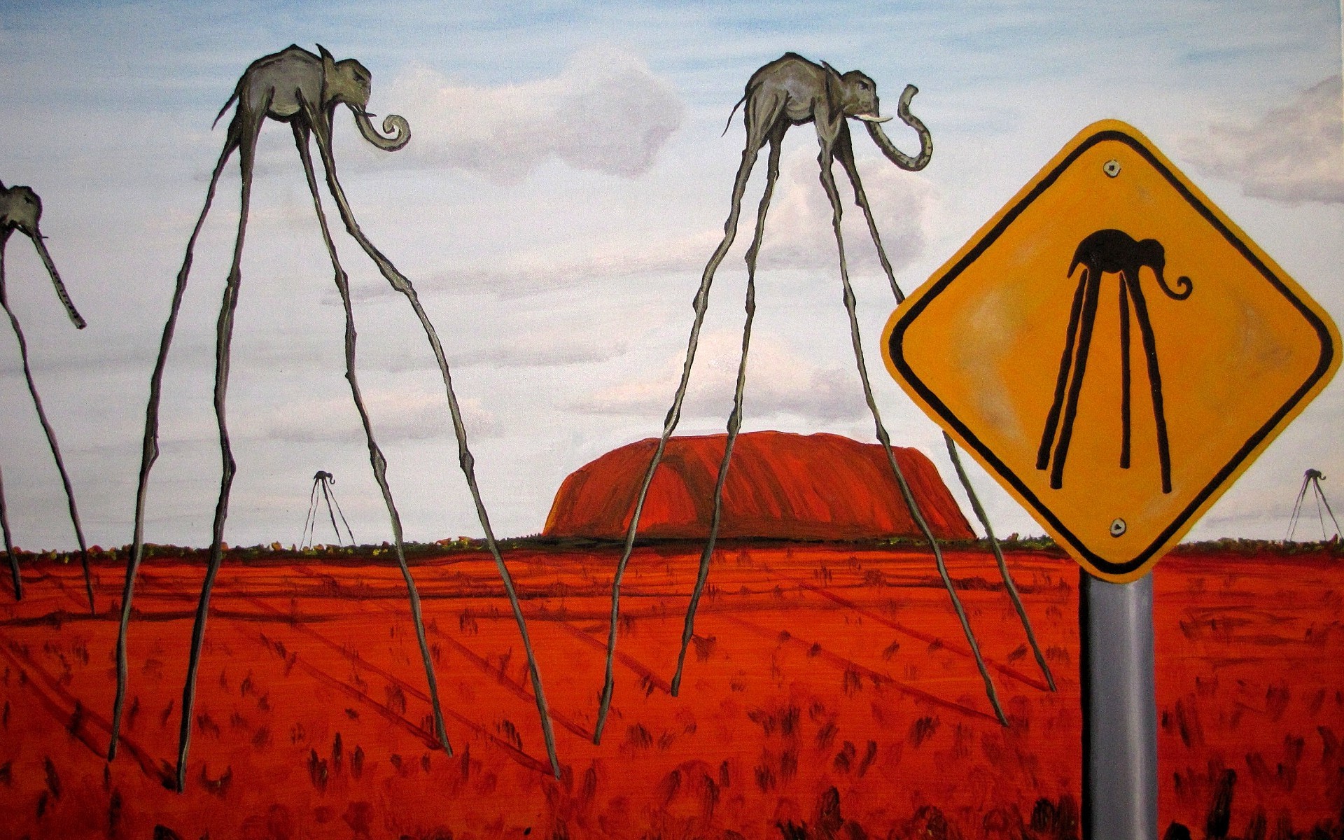 fantasy Art, Surreal, Clouds, Elephants, Signs, Hill, Nature, Artwork, Painting, Salvador Dalí Wallpaper