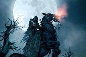Grim Reaper, Moon, Horse, Trees, Fantasy Art