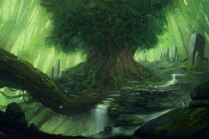 trees, Green, Redhead, Nature, Yggdrasil