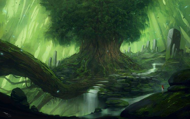 trees, Green, Redhead, Nature, Yggdrasil HD Wallpaper Desktop Background