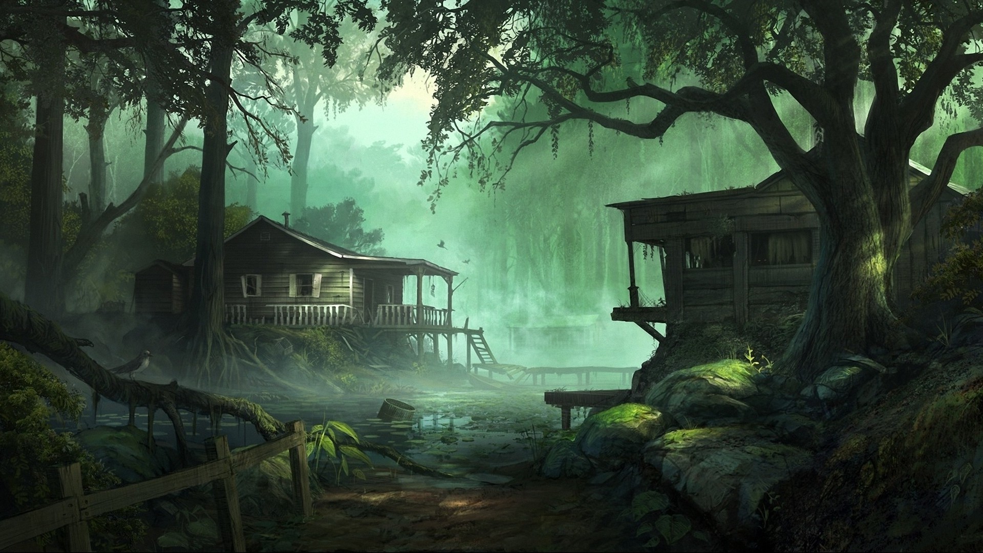 fantasy Art, Digital Art, Artwork, Nature, Trees, House, Water, Mist
