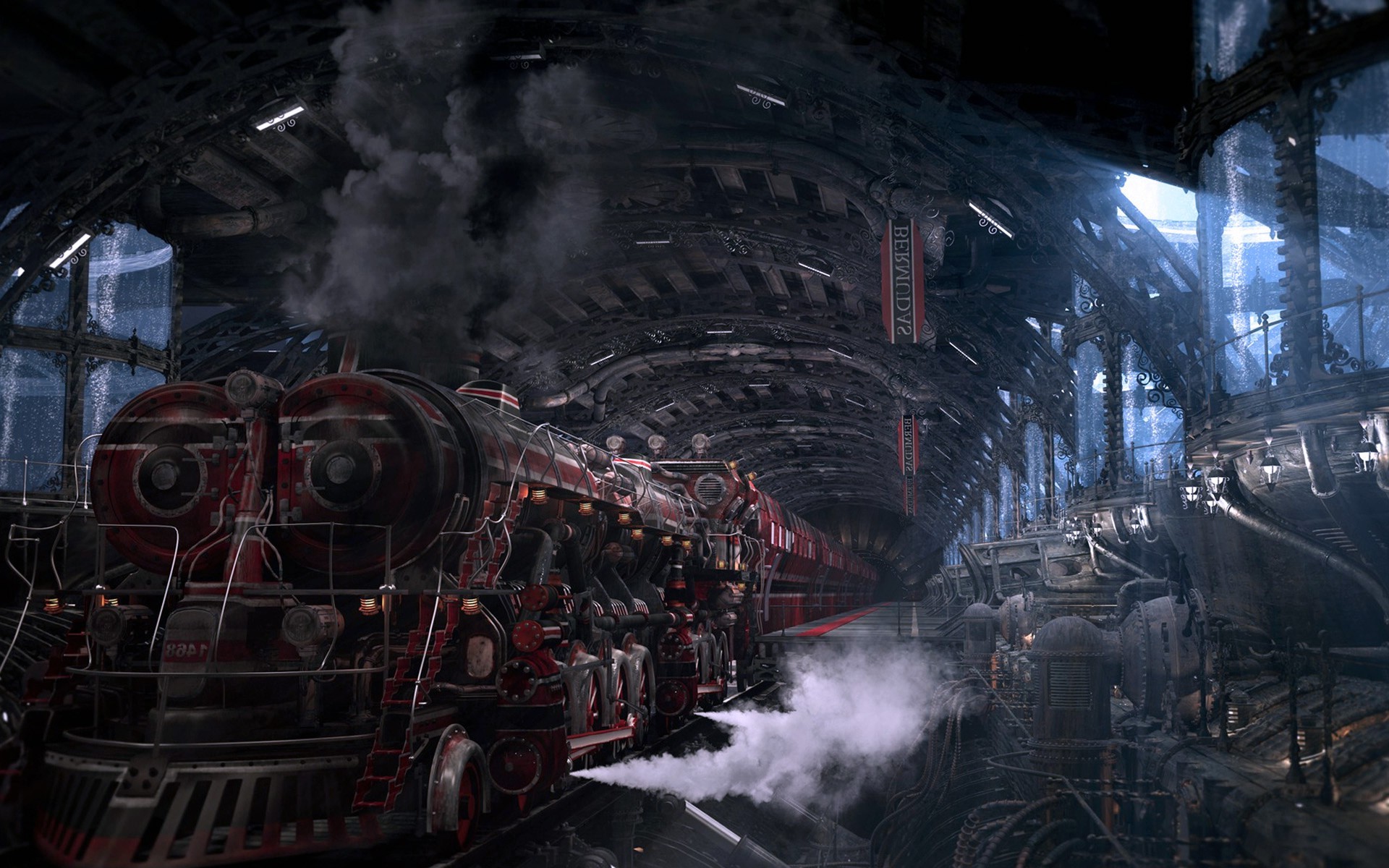 fantasy Art, Digital Art, Train Station, Steam Locomotive, Train