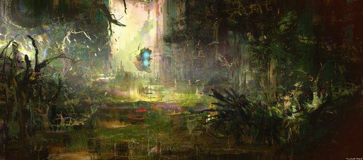 fantasy Art, Science Fiction, Digital Art, Spaceship, Forest HD Wallpaper Desktop Background