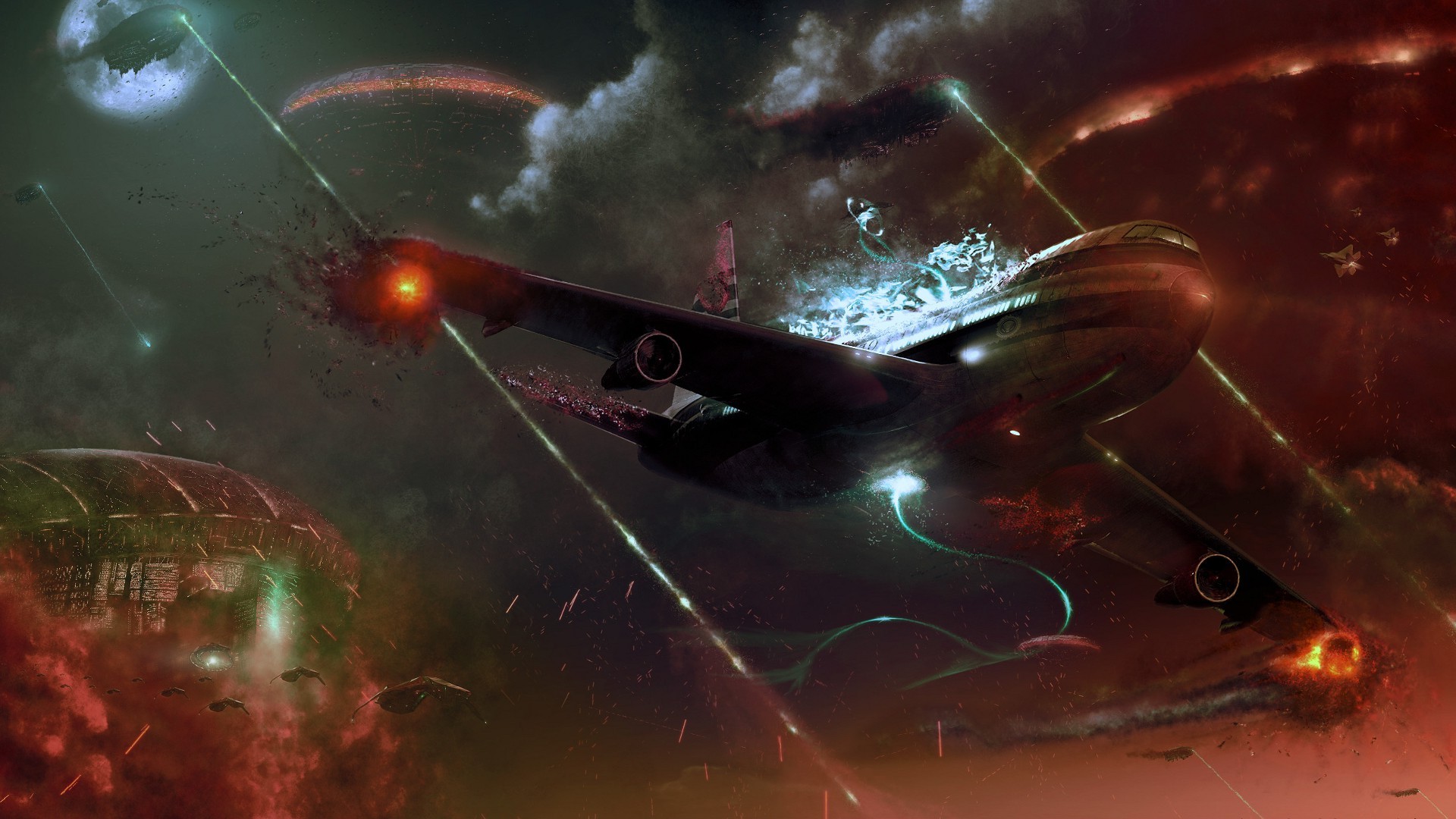 airplane, Crash, Digital Art, Fantasy Art, Aliens Wallpapers HD