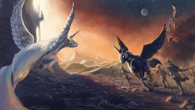My Little Pony, Fighting, Fantasy Art, Unicorns, Wings HD Wallpaper Desktop Background