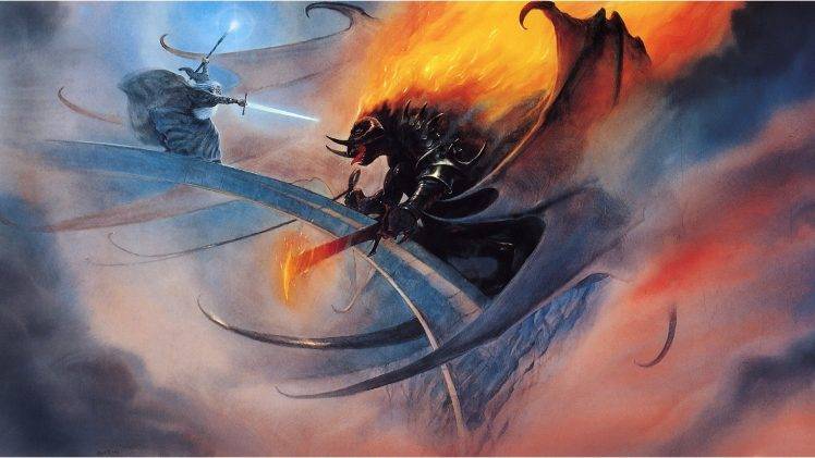 Gandalf, Balrogs, Fantasy Art, The Lord Of The Rings, John Howe HD Wallpaper Desktop Background