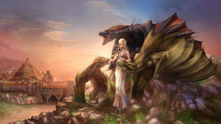 Daenerys Targaryen, Game Of Thrones, Dragon, Fantasy Art, Fan Art, Meereen HD Wallpaper Desktop Background