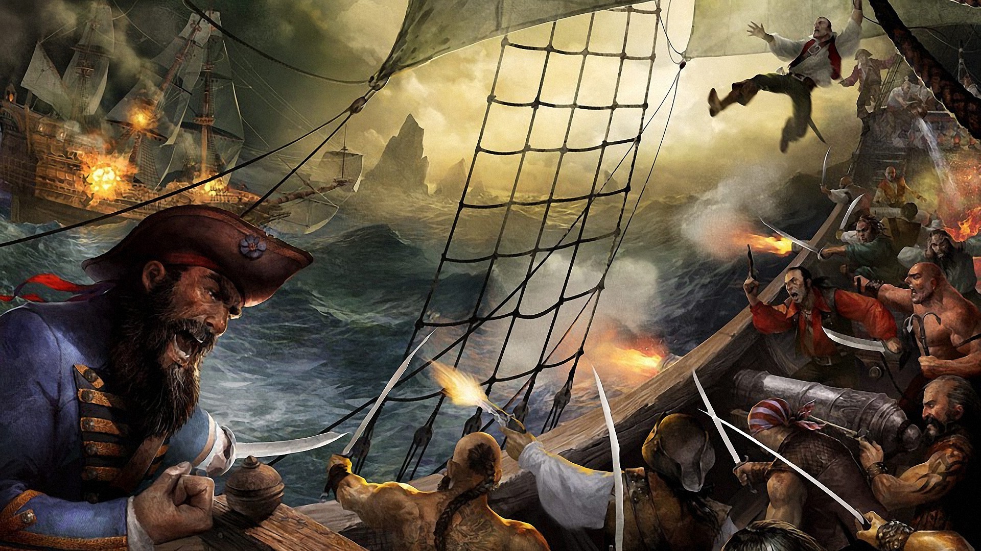 pirates, Ship, War, Artwork, Fantasy Art Wallpaper