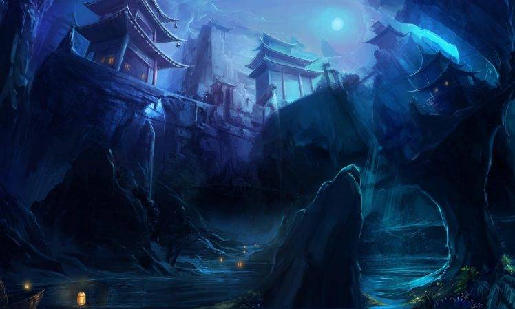 temple, Fantasy Art, Blue HD Wallpaper Desktop Background