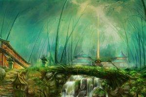 fantasy Art, Forest, Temple, River
