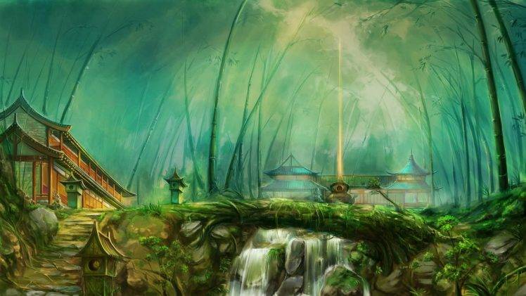 fantasy Art, Forest, Temple, River HD Wallpaper Desktop Background
