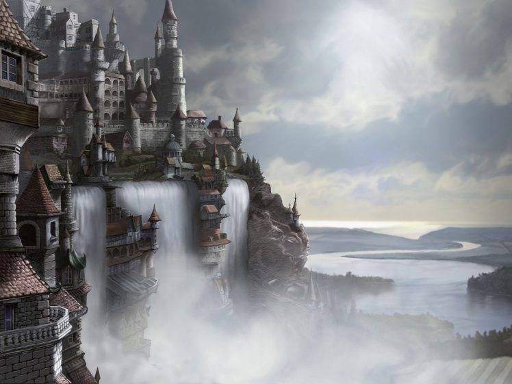 fantasy Art, Kingdom, Waterfall HD Wallpaper Desktop Background