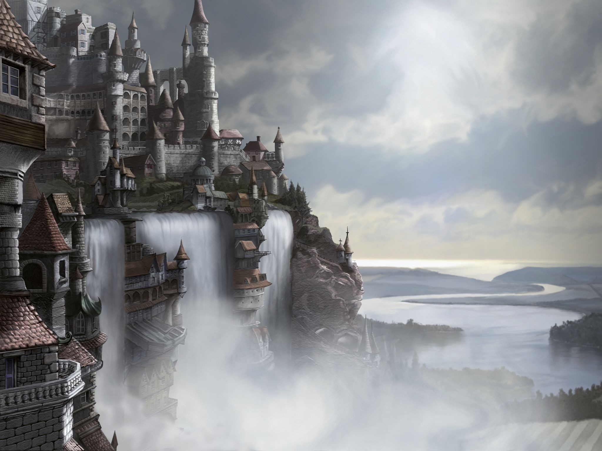 fantasy Art, Kingdom, Waterfall Wallpaper