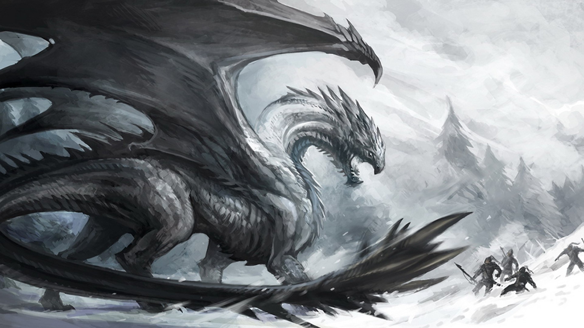 fantasy Art, Dragon, Snow Wallpaper