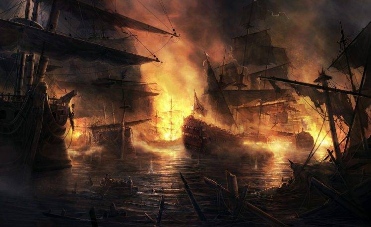 fantasy Art, Digital Art, Ship, Boat, Drawing HD Wallpaper Desktop Background