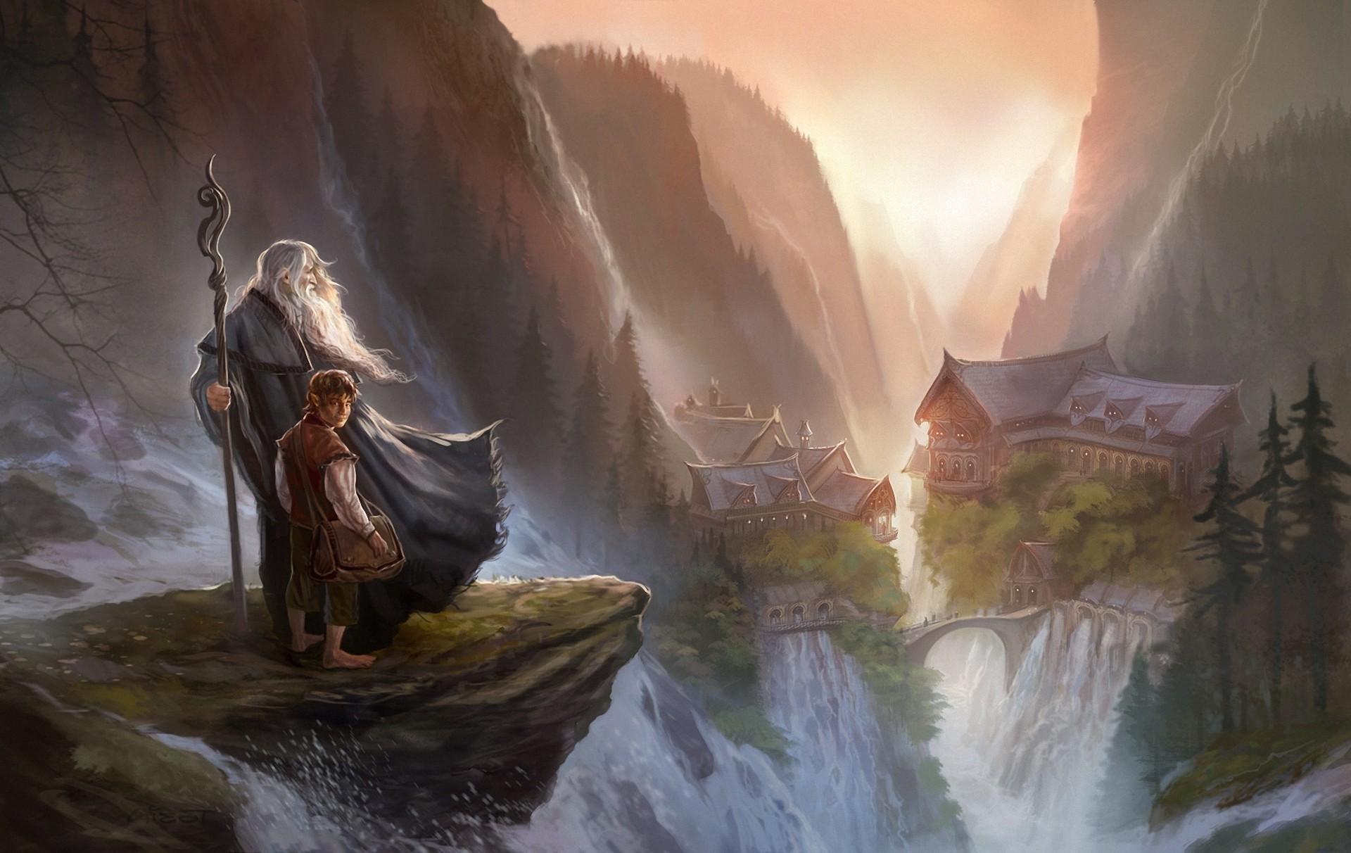 fantasy Art, Digital Art, The Lord Of The Rings, The Hobbit, Gandalf, Bilbo Baggins, Rivendell Wallpaper