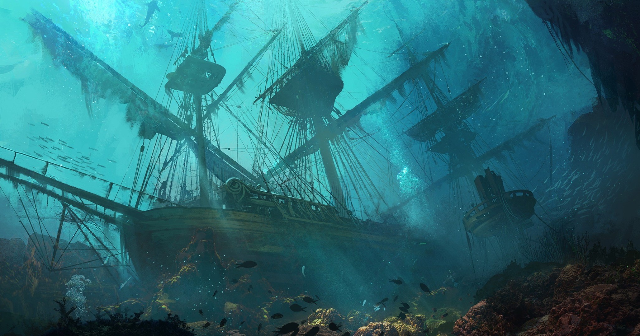 sinking Ships, Ship, Drawing, Sea, Fantasy Art Wallpaper