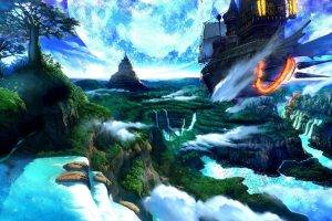 airships, Fantasy Art, Waterfall